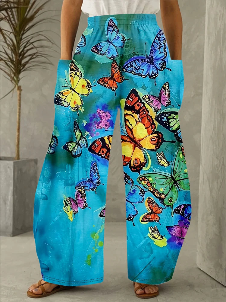 Plus Size to 5XL Casual Loose Long Wide Leg with Pockets Elastic Waist