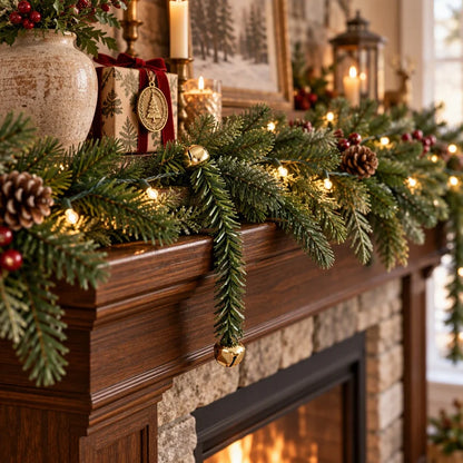 10Pcs 30CM/11.8inch Christmas Bendable Pine Needle Twist Ties with Jingle Bells,  for Wreath Stair Railing Mantel Holiday Decor