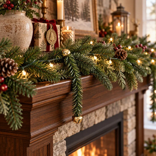 10Pcs 30CM/11.8inch Christmas Bendable Pine Needle Twist Ties with Jingle Bells,  for Wreath Stair Railing Mantel Holiday Decor