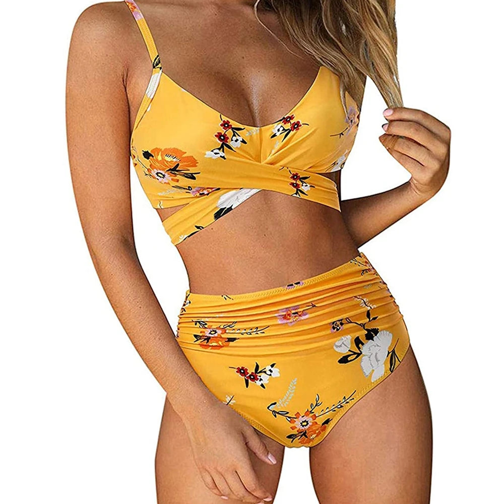 Sizes to 2XL, 12 Colors, Slimming Bikini Set, High Waisted Swimwear, 2 Pieces