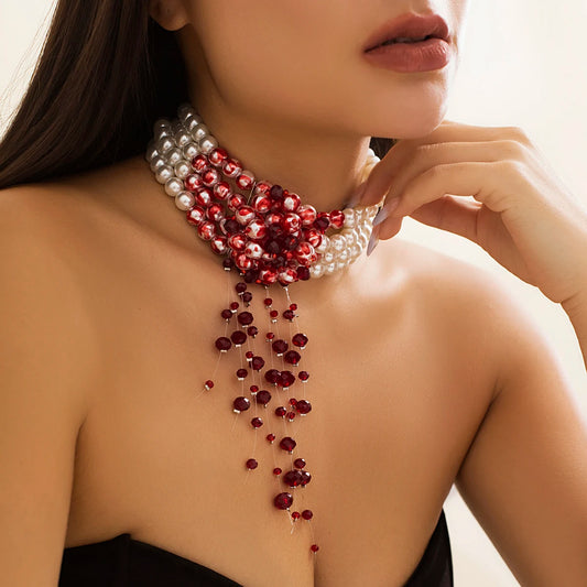 Halloween Gothic Multi-Layered Imitation Pearl Clavicle Necklace