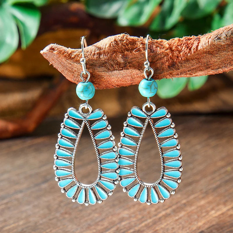 Vintage Tibetan Silver Geometric Turquoise Drop Dangle Earrings. 34 Variations