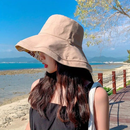 Bohemian Reversible Bucket Hat - Oversized Floral Print Sun