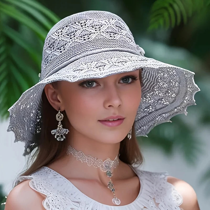 Summer straw hat with design and large brim Sun Hat Various colors