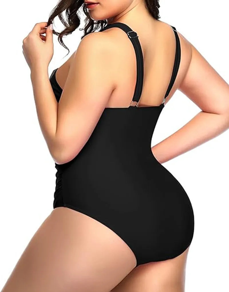 Sizes to 5XL One Piece Swimsuits Front Top Cross Tummy Control Also Comes in Black