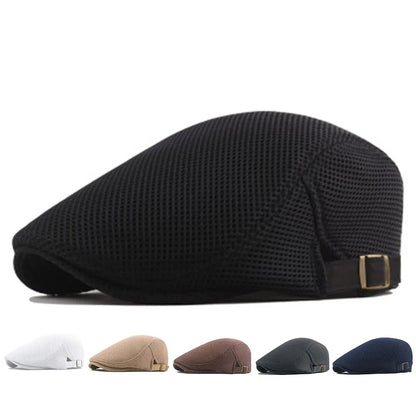 Mesh Newsboy Caps, British Painters Hats, Ventilated Berets, Adjustable Flat Cap