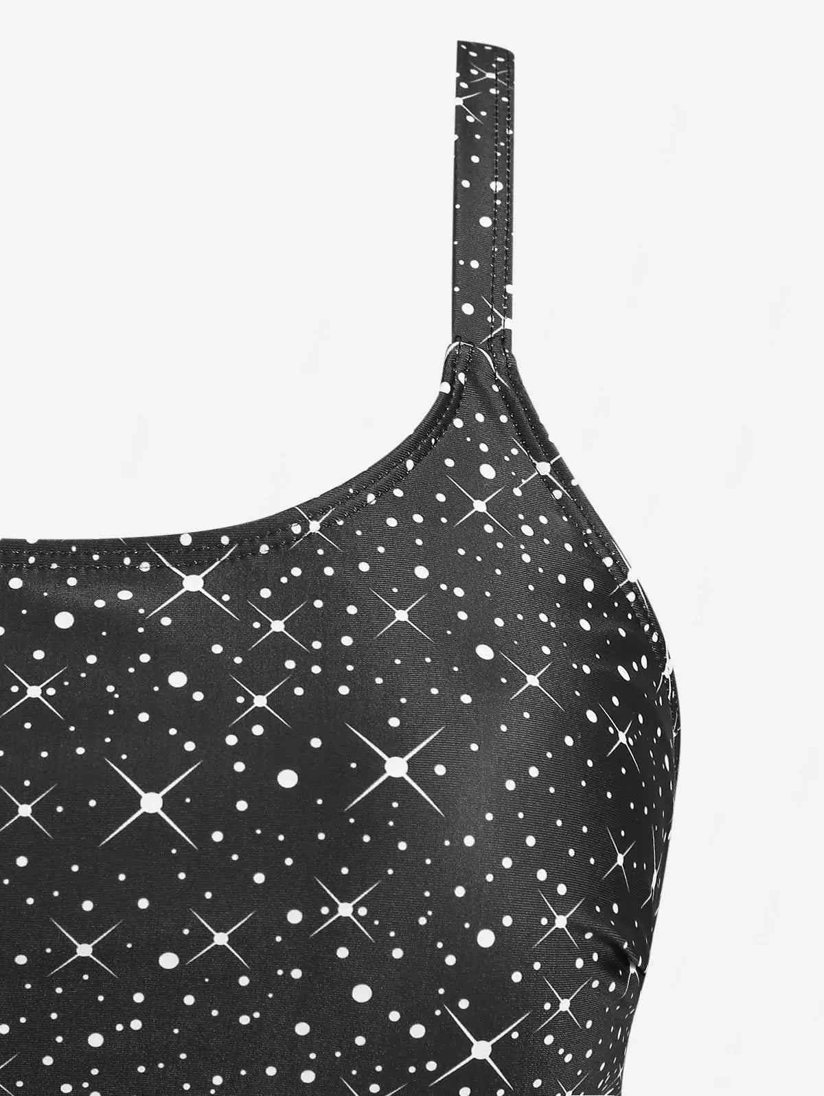 Sizes to 5XL Glitter  Star PRINT Tankini Swimsuit  2Piece with Adjustable Halter Straps and Natural Waisted Bottom