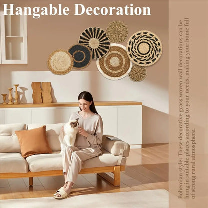 4/7PCS Boho Seagrass Rattan Wicker Handmade Wall Art