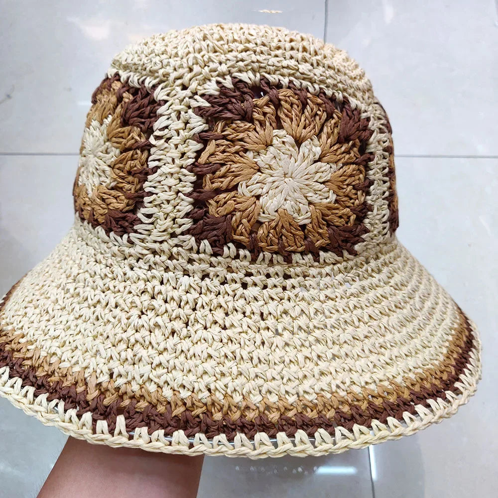 Bright Colored Floweed Crocheted Fisherman Hat
