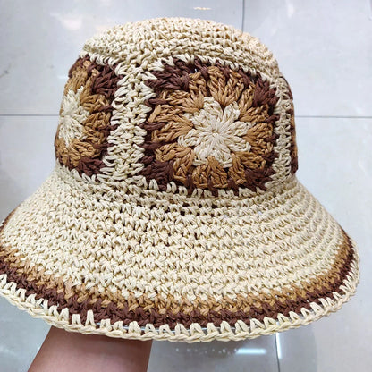 Bright Colored Floweed Crocheted Fisherman Hat