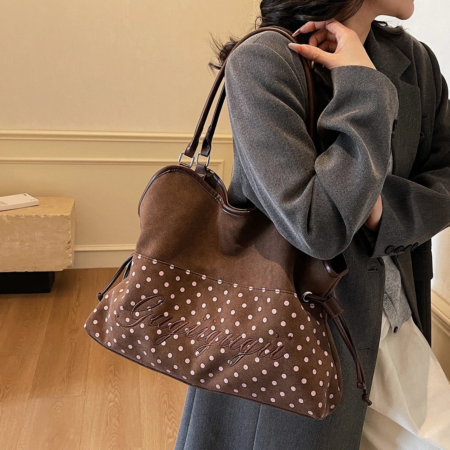 Shoulder Bag Half  Polka Dot Handbag Versatile Tote Bags 5 Designs