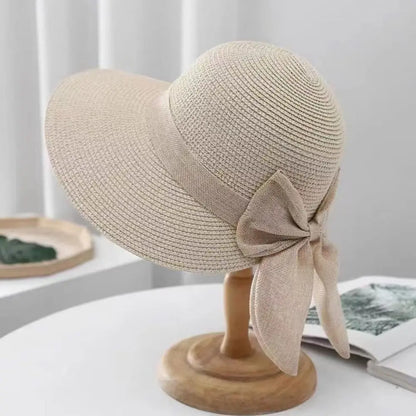 Bowknot Sun Hat Breathable Wide Brim Casual Straw Hat