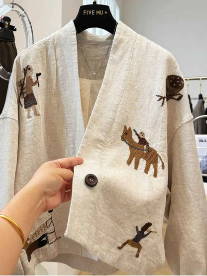 Heavy Embroidered Vintage Jacket Ethnic Style Loose Casual Shirt-Jacket for Spring/Fall Boho Chic