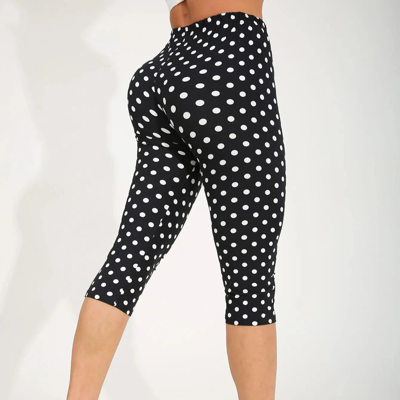 Casua Legging Polka Dot Sports Fitness Yoga Pants High Stretch Capri