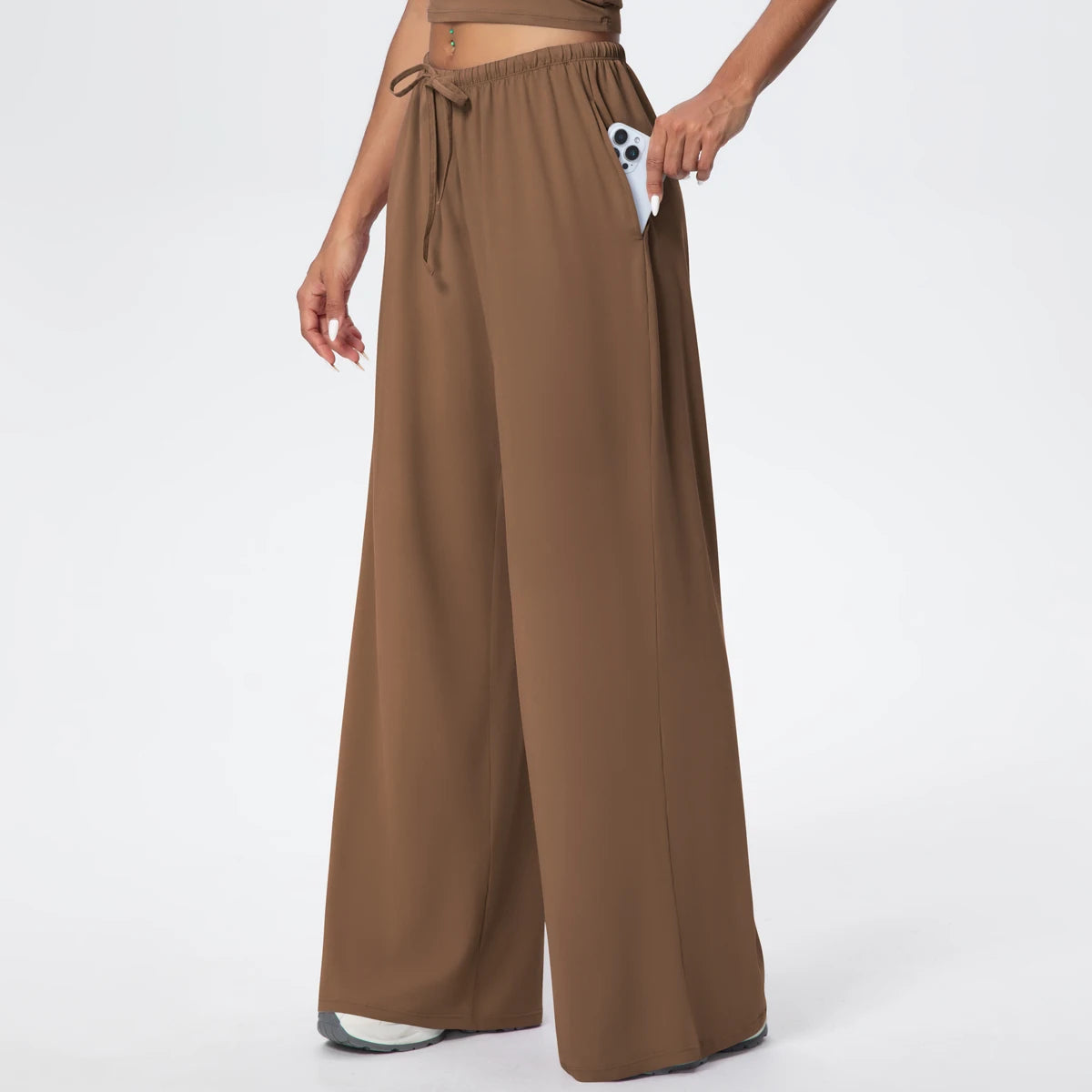 Quick Drying Wide Leg Yoga Pants Loose High Waist With Pockets and drawstring