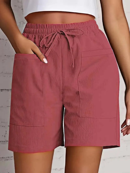 Women's Bermuda High Waist 4 Inch Shorts Loose Fit Elastic Waist and Drawstring, Casual Shorts with Pockets,