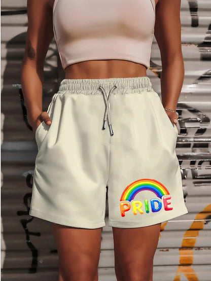 Summer Rainbow Print Shorts, Elastic Waistband with drawstring, Pockets, Sweat-Wicking and Breathable