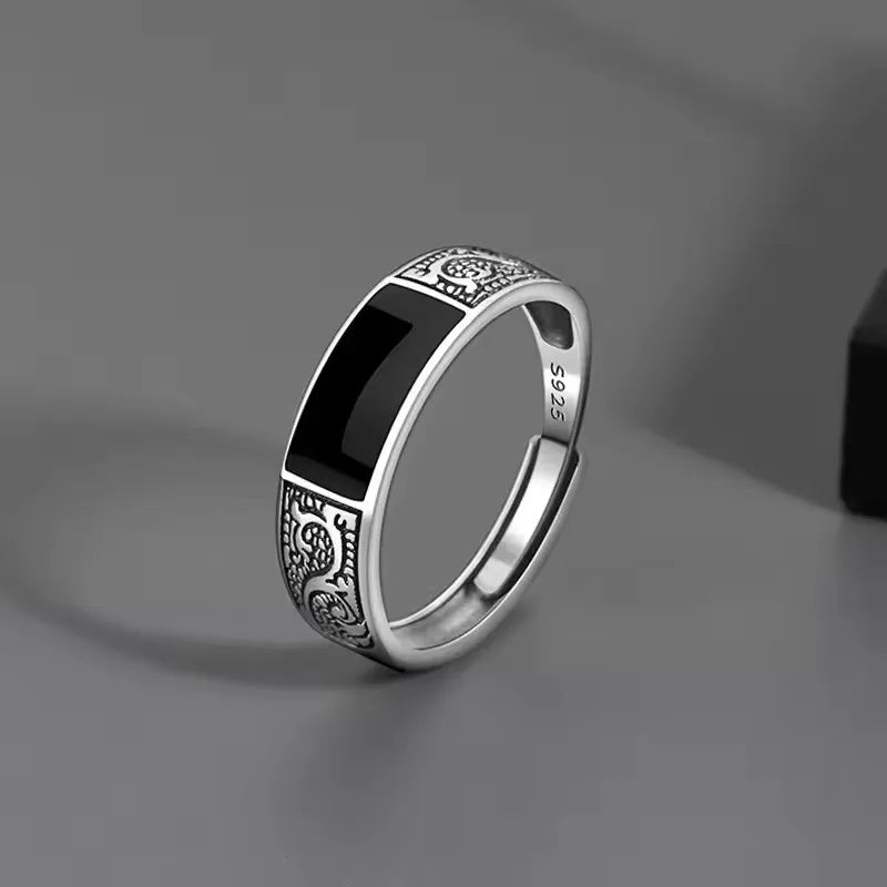 Sterling Silver Rings INS Fashion Vintage Hollow Lines  Adjustable  Jewelry