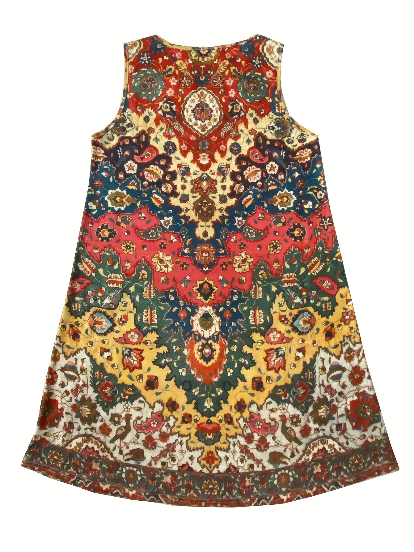 Bohemian Sleeveless Round, A Line Neck, Knee Length, Floral Midi Dress
