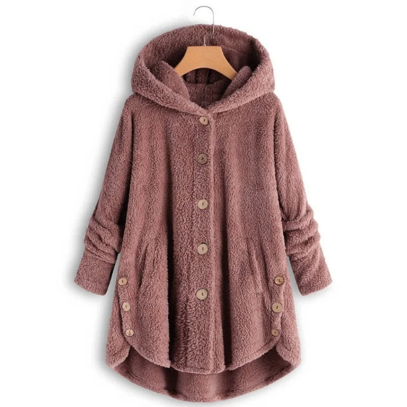 Winter Button Coat, Loose, Hooded, Plush Coat in 6 Colors