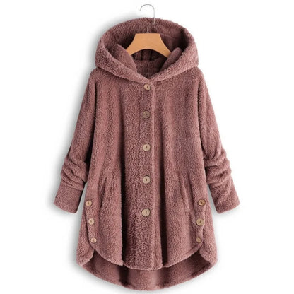 Winter Button Coat, Loose, Hooded, Plush Coat in 6 Colors