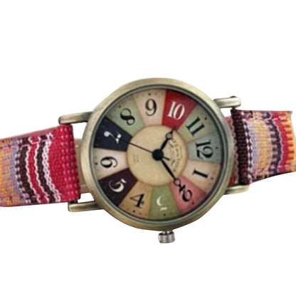 Boho Multi Color Rainbow Pattern Watches, Boho Hippie PU Leather Woven Strap
