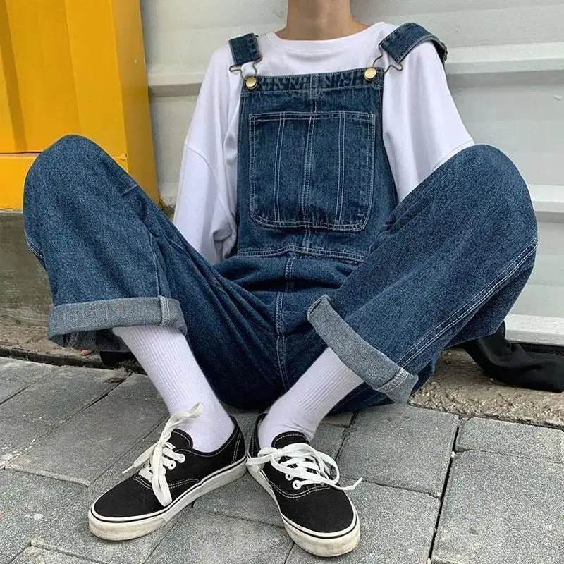 Sizes to 5XL...Retro Denim Overalls, Big Pockets, Loose Denim