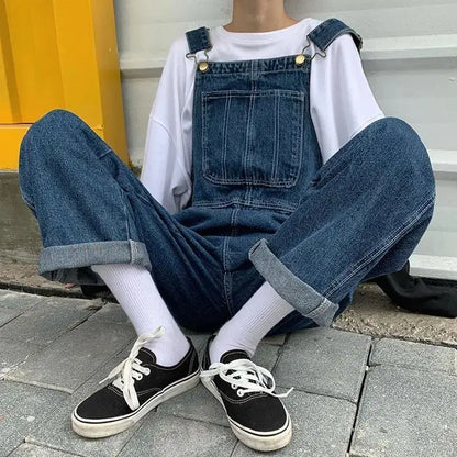 Sizes to 5XL...Retro Denim Overalls, Big Pockets, Loose Denim