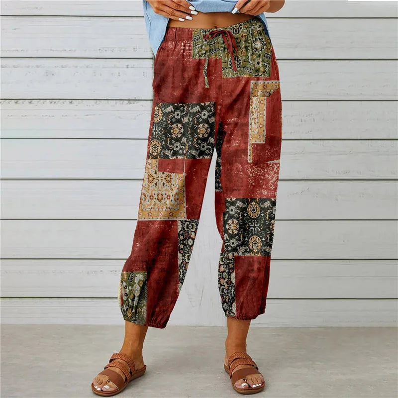 Boho Tie Dye Print Harem Pants in 8 Designs - Elastic Drawstring Waist Casual Cropped Trousers