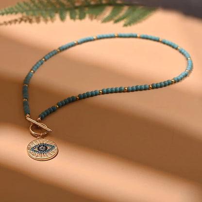 4mm Colorful Stone Choker Necklace Round Charm Pendant with interesting Clasp