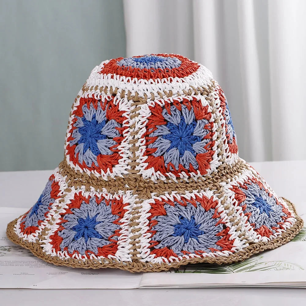 Bright Colored Floweed Crocheted Fisherman Hat