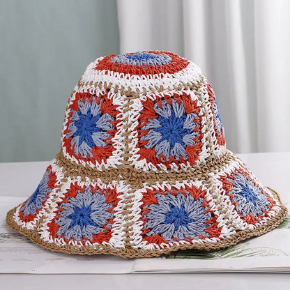 Bright Colored Floweed Crocheted Fisherman Hat