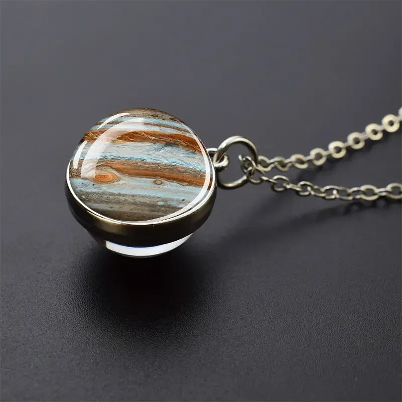 Double-Sided Galaxy Planet Glass Ball Pendant Necklace Sun Earth Moon Mars Galaxy Necklaces