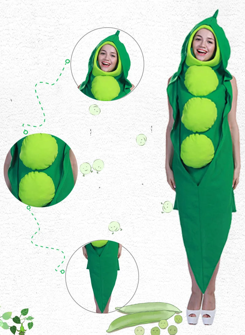 Halloween Funny Cosplay Fruit and Vegetable Costumes, also including grapes, hot pepper, tomato, avocado, and peas!