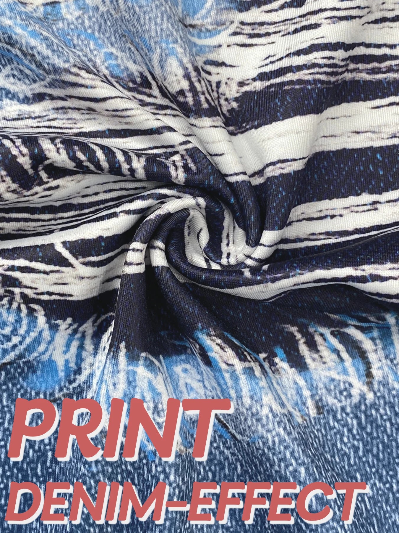 Plus Size to 4XL Women's Tight Imitation Denim Printed Ripped Pattern High Waisted Elastic