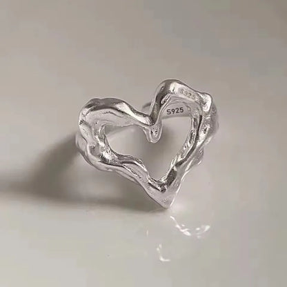 Sterling Silver Rings INS Fashion Vintage Hollow Lines  Adjustable  Jewelry