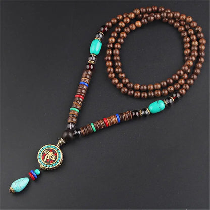 Long Wooden Beaded Tassel Boho  Necklace Nepal Wood Beads