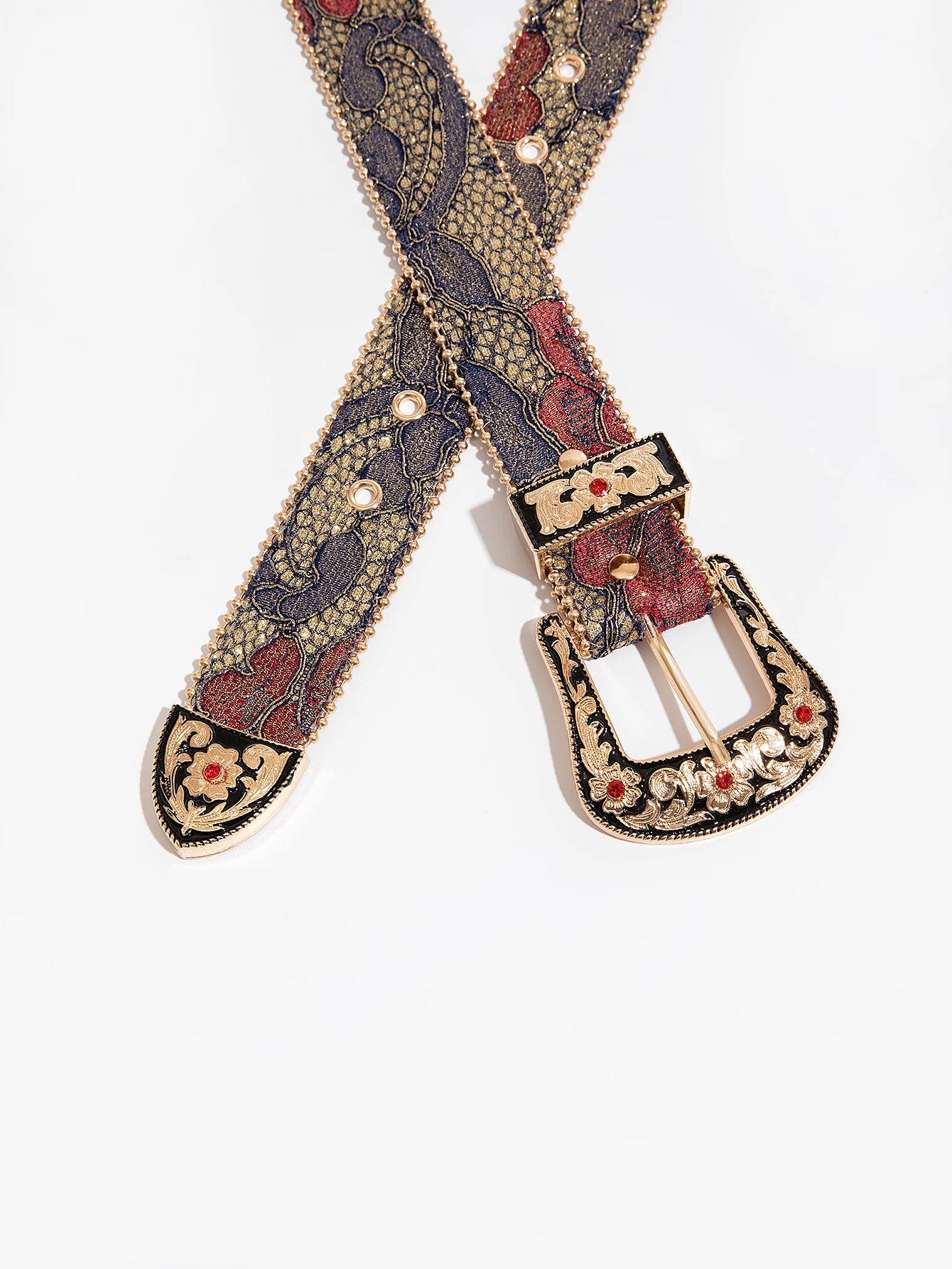 1pc gemstone engraved buckle floral oil painting pattern PU Leather. 1.4 Inches wide and up to 48 Inches Long