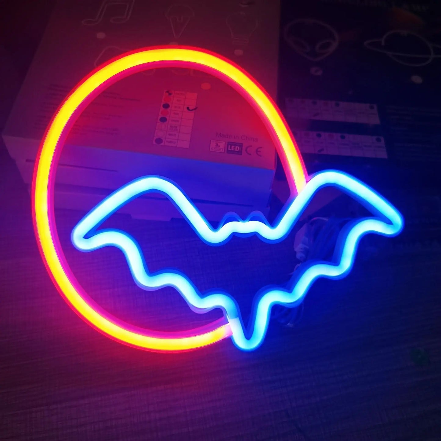 Moon and Bat Halloween Decorative LED Neon Light