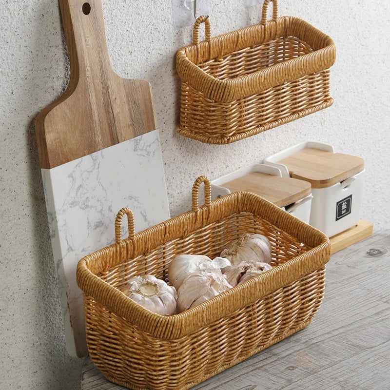 Wall Mountable Vegetable, Fruit, and Letter Basket, Simulated Rattan Hanging Basket