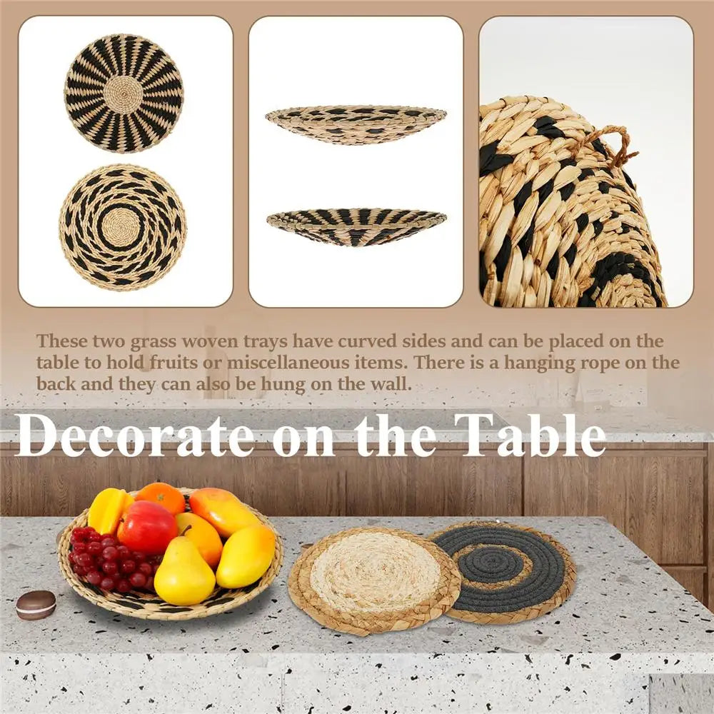 4/7PCS Boho Seagrass Rattan Wicker Handmade Wall Art