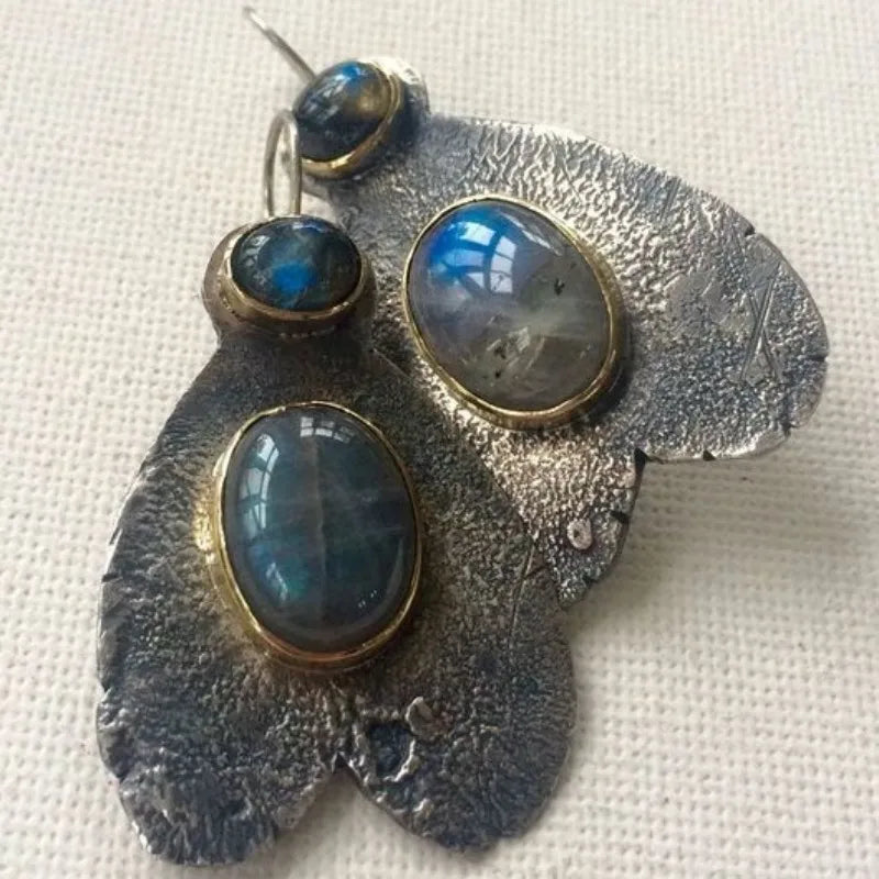 Vintage Ethnic Oval Inlaid with Blue Stones Earrings