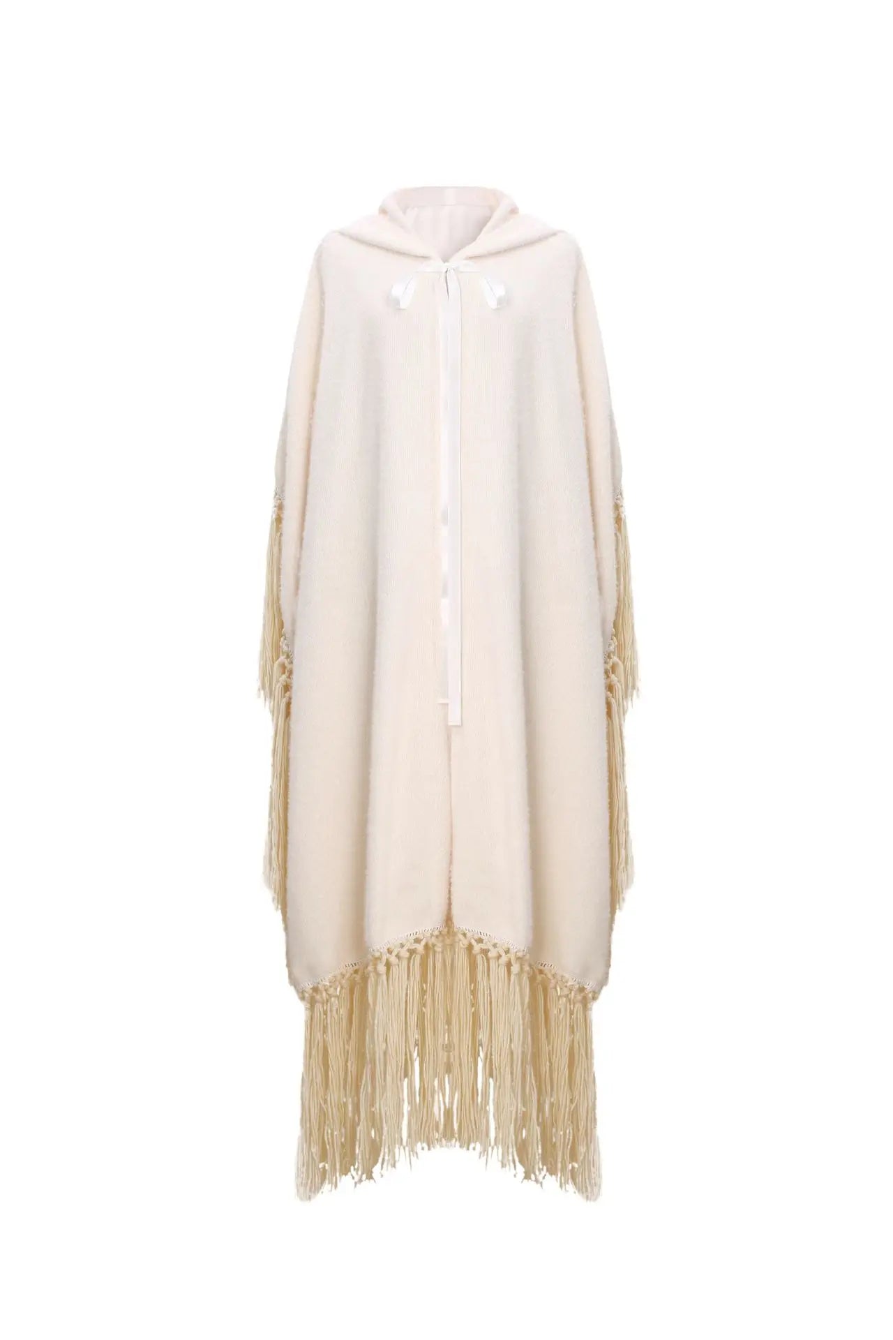 Boho Tassels Handmade Knitted Capes Thick Warm Ethnic Cloak Poncho (Red and Off White)