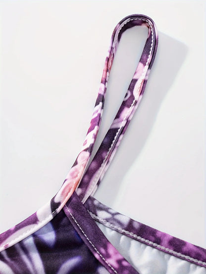 Printed Purple Pink Blue Paisley Spaghetti Strap Maxi Dress sizes to 2XL