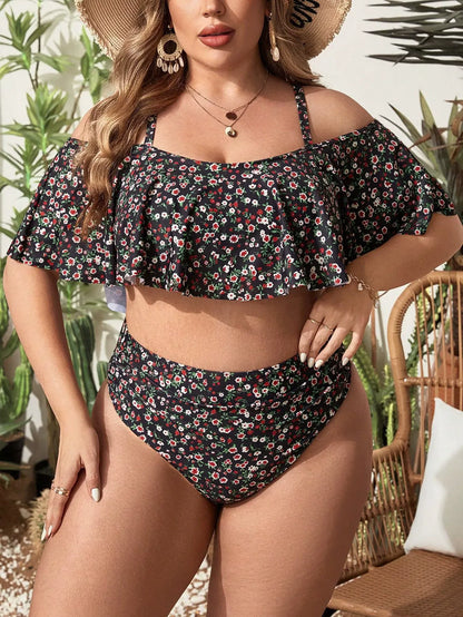 Sizes to 4XL, Two Piece Sets, Adjustable Spaghetti Straps, Ruffled Top Cover