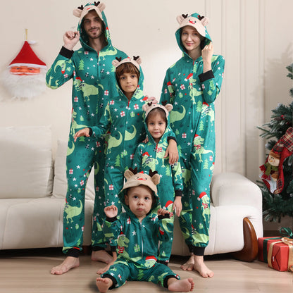 Family Rompers pajamas, hooded, zipper front, long sleeves and long pant legs, Comes in Red and Green