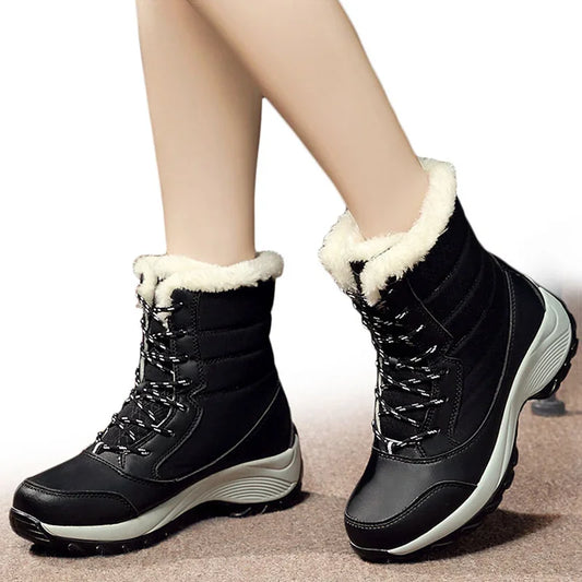 Lightweight Ankle Snow Boots with Slight Platform: Red and White, Tan and White, Navy, and Black