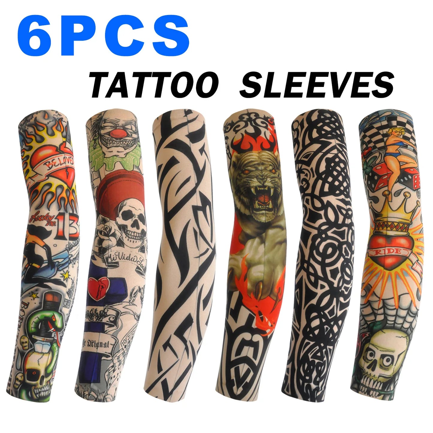 6 PCS Tattoo Sleeve for Men or Women Anti-Sunburn Sleeve Elastic Outdoor
