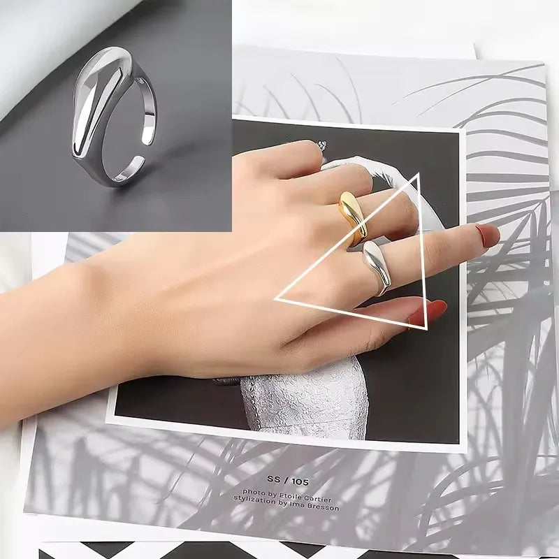 Sterling Silver Rings INS Fashion Vintage Hollow Lines  Adjustable  Jewelry