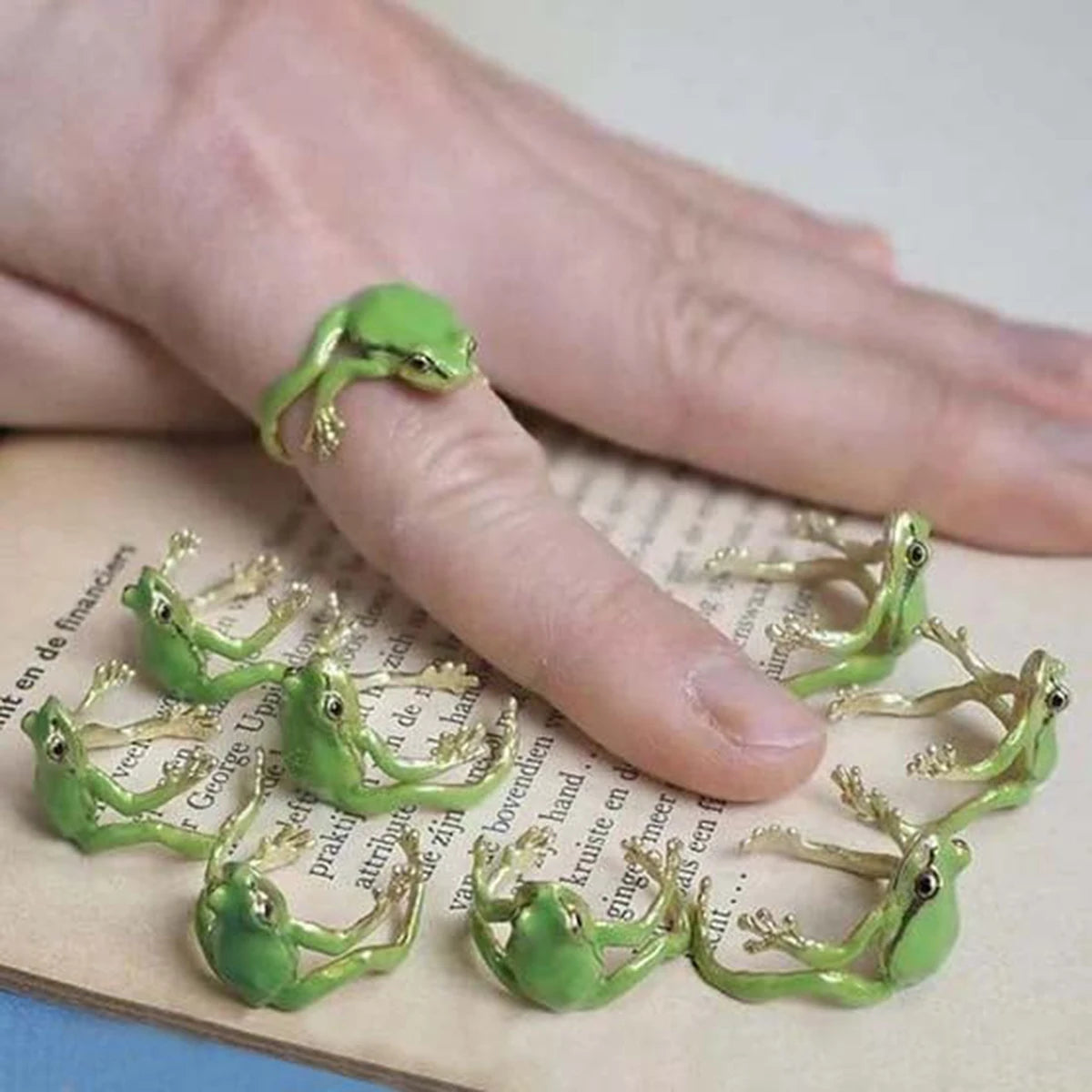 Green Enamel Frog Open Ring  Adjustable Finger Jewelry